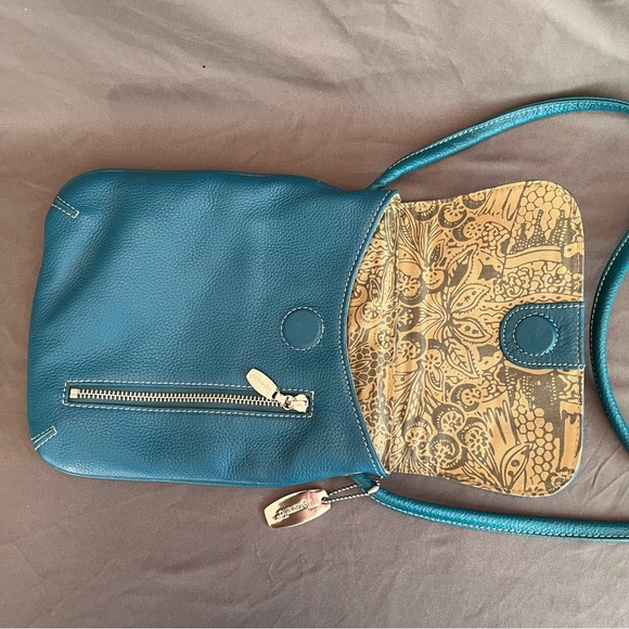 Tignanello TURQUOISE BLUE TEAL Small Pebble Leather Crossbody Flap Bag ~EUC - Picture 10 of 14
